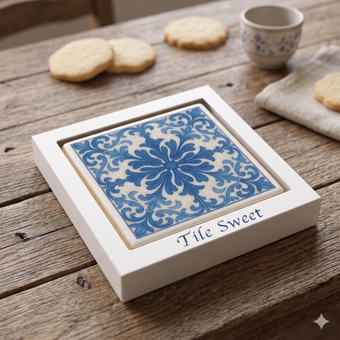 Azulejo enmarcado junto a galletas